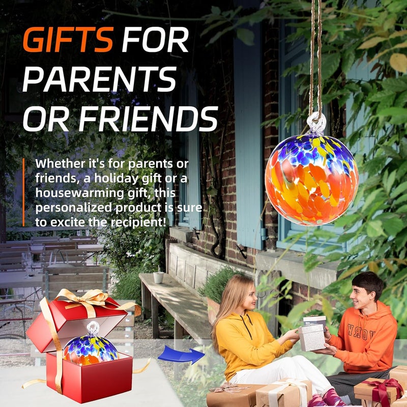 VOREEN 4" Hanging Glass Garden Gazing Ball Hand Blown Glass Witch Ball Christmas Ornament Friendship Balls for Outdoor Garden Patio Window Home Décor, Gift for Mom Wife Friend, Red and Blue - Image 5